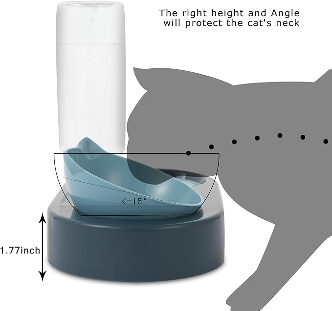 Cat Bowl, Feeding & Watering Supplies for Cats, Cat Food Bowls with 0-15°Adjustable Tilted, Gravity Water,Pet Food Bowl for Cats and Small Dogs, Blue