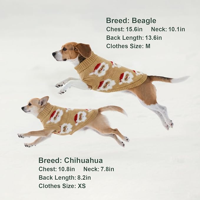 Dog Sweater Knitted for Small to Large Dogs Boy Girl, Classic Turtleneck Dog Christmas Sweaters, Warm & Soft Santa Claus Pet Clothes for Winter (Brown, XS)