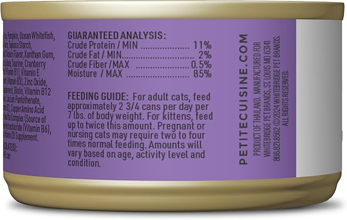 PETITE CUISINE Whole Foods Wet Cat Food, Tuna, Pumpkin & Ocean Whitefish Entree in Broth, 2.8 oz. Can (24 Count)