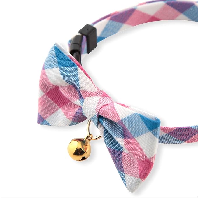 Purrfect Picnic Bow Tie Cat Collar (Blue) with Bell Safety Breakaway Soft Lightweight for Cats Kitty Kitten Japanese Stylish Pattern, No.1 Seller in Japan