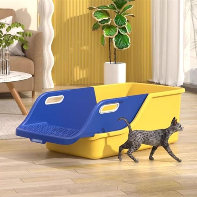 Pet Supplies, Large Open Cat Litter Box with High Sides - Anti-Splash, Easy Clean for All Cats(Yellow)
