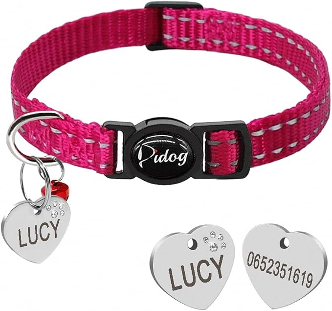Quick Release Cat Collar Reflective Cat Collars Personalized Puppy Collars for Small Dog Cats Kitten Doggy Rose XS
