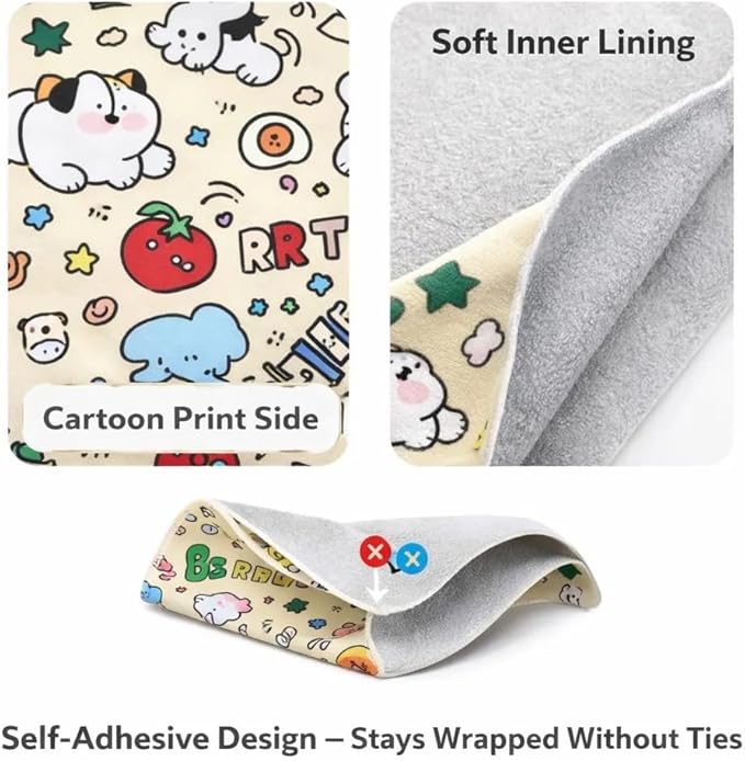 Cat Grooming Wrap for Nail Clipping, Self-Adhesive Cat Burrito Restraint Wrap, Anti-Scratch Cat Swaddle for Bathing, Soft Microfiber 70×70cm Fits Cats Up to 14lbs, Cartoon Doodle Print