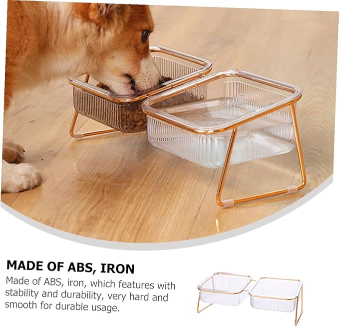 Elevated Iron Double Pet Bowl Set with Raised Bowls and Tilted Design for Cats and Dogs, Easy-Clean Feeding and Watering Dish for Multi-pet Use