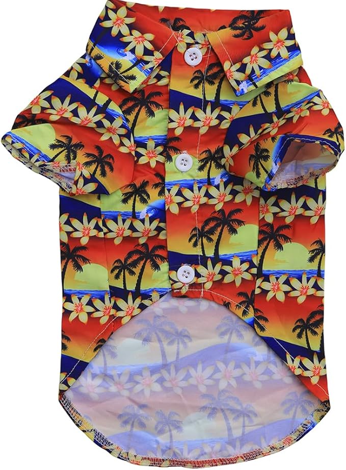 Tangpan Hawaiian Beach Coconut Tree Print Dog Shirt Summer Camp Shirt Clothes(Orange,XS)