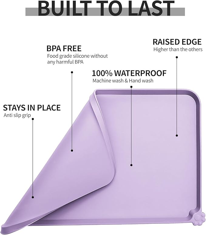Reopet Waterproof Pet Feeding Mat, Non-Slip Silicone Placemats for Dog Cat Food and Water Bowl, High Raised Edges to Prevent Spills and Protect Floors