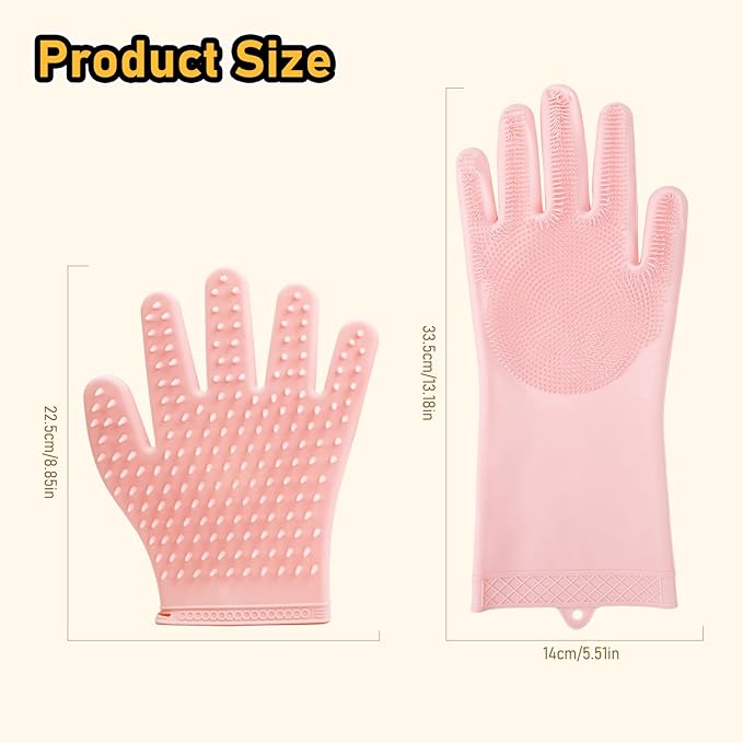 Hair Removal Glove & Pet Grooming Gloves 2 Pair, Upgrated Silicone Pet Hair Remover Gloves Shedding Glove for Long & Short Hair, Bath Grooming Glove with Gentle Brush for Horse Sensitive Pets, Pink