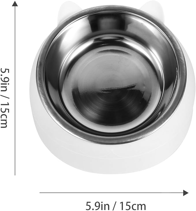 UPKOCH 200ml Anti-Spill Stainless Steel Cat Bowl with Neck Protection and Tilted Design, Small White Pet Feeding and Watering Bowl for Cats