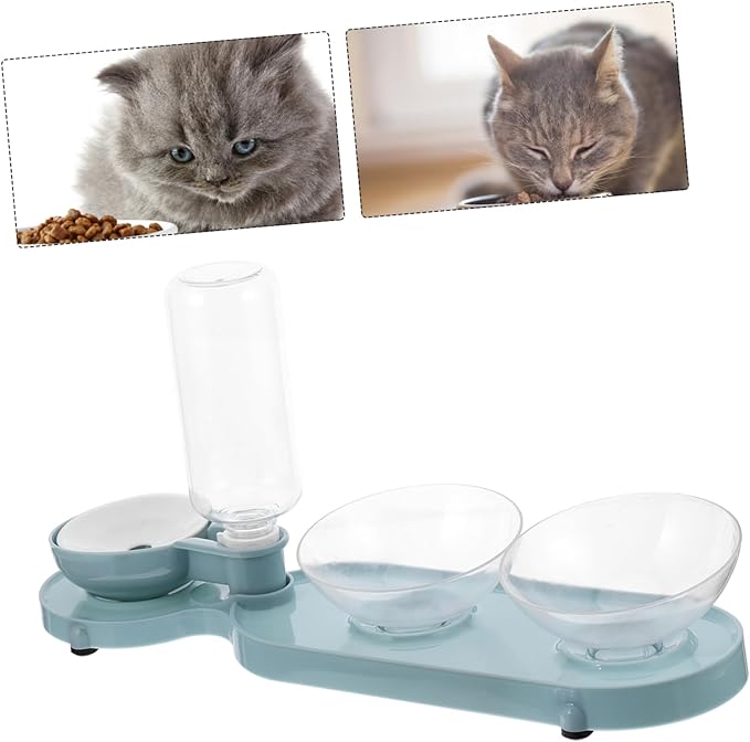 Totority Pet Feeder Double Tilt Bowls and Automatic Water Dispenser for Cats Cat Water Bottle Easy to Clean Portable and Lightweight Design