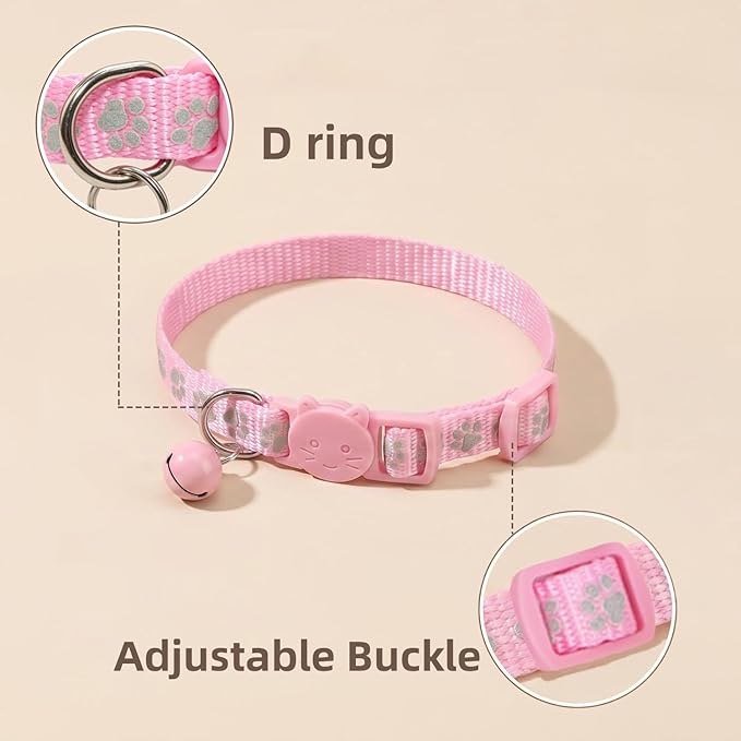 THAIN Reflective Breakaway Cat Collar with Paw Print 8 Colors Safety Release Buckle Adjustable, Lightweight, Cute Kitten Collar with Bell (Breakaway-Cat Shape)