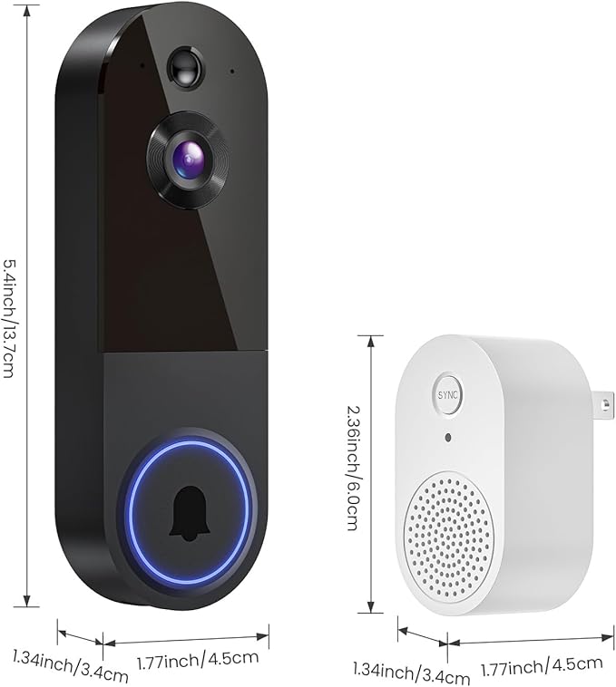 ClipBlur 1080p Wireless Wi-Fi Video Doorbell Camera with Night Vision, Outdoor Surveillance Cameras, Two Way Audio, 2.4G WiFi Only, AI Motion Detection and Cloud Storage (Sold Separately)