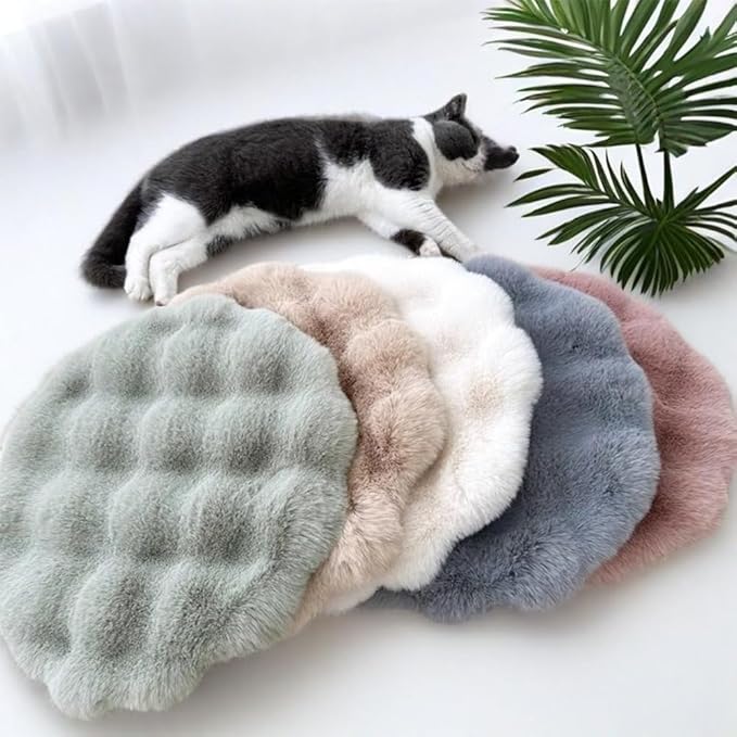 Pet Cushion Pad, Self-Warming Faux Fur Dog and Cat Bed for Indoor Pets, Cozy Plush Round Kennel Pad for Cage with Non-Slip Bottom, Winter Cat Mat Bed for Kneading (Green,13.8in Round)