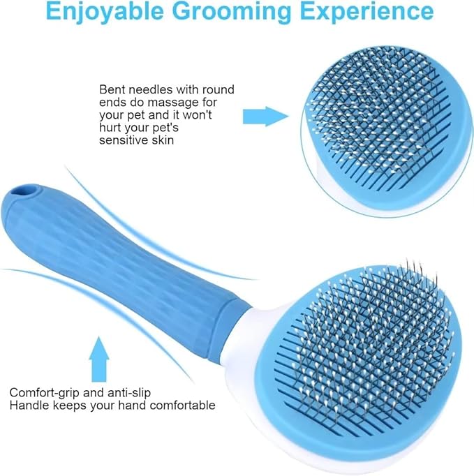 Pet Dog Hair Brush for Shedding Indoor Kitten Comb Grooming And Care Slicker Brush Stainless Steel,Cat Hair Brush for Long Hair Removal,Self Cleaning Rabbit Puppy Dogs Grooming Massaging Tool (Blue)