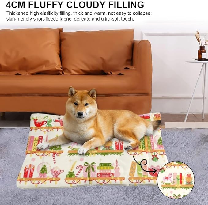 Christmas Bookshelf Pink Dog Crate Bed Non Slip Bottom Comfortable Pet Bed Dog Anti Slip Pet Supplies Multi Scenario Multi Model Crate Gift Printed Sofa Mat 36× 24 Inch