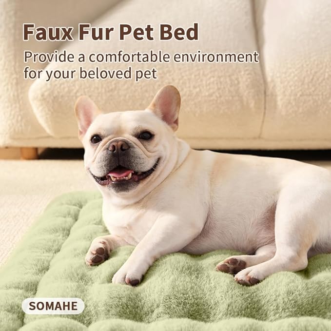 SOMAHE Cat & Dog Bed Mat, Soft Plush Faux Fur Kneading Pet Bed for 2 Cats or Small Dogs, Machine Washable Cat Sleeping Pad, Non-Slip Fluffy Pet Rug for Indoor Cats Kittens & Small Dogs, 27x20 In Green