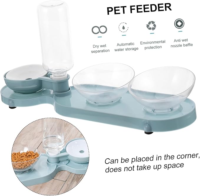 Pet Feeder Dual Tilt Bowls and Cat Water Bottle Automatic Water Dispenser for Cats and Dogs Easy to Design Convenient Pet Feeding