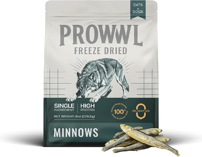 Freeze Dried Minnows Cat & Dog Treats for Training, Healthy High Protein Limited Single Ingredient Pet Food Snacks for Small, Medium, and Large Dogs Cats (Raw Minnows, 8oz)