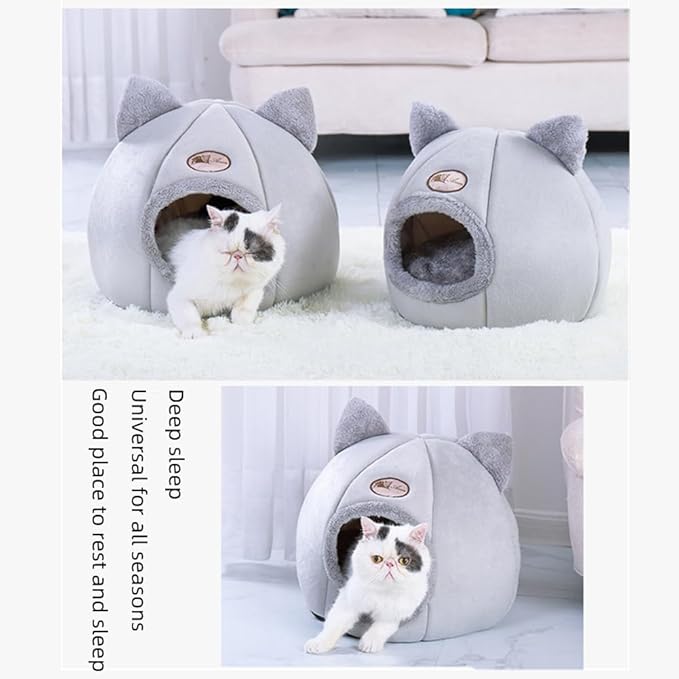 Cat Beds for Indoor Cats, Cozy Cat Cave Bed Dog House Cats Tent with Removable Cushion Pillow, Soft Warm Pet House Puppy Bed, Cute Pet Nest for Kitten Small Dog (Pink, L-14.2x14.2x14.2 Inches)