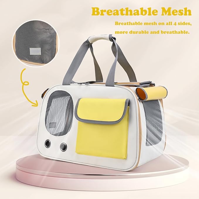 Cat Carrier, Dog Carrier, Pet Carrier for Large and Medium Cats to 15 Lbs, Soft-Sided Cat Carrier for Dog and Puppy, Pet Collapsible Travel Carriers for Small Cat Kitten (Yellow)