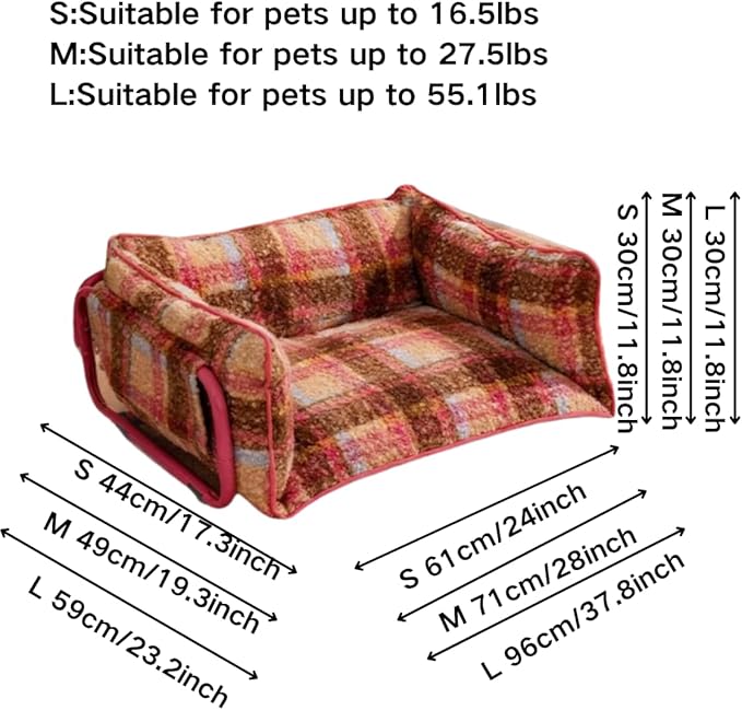 Vintage Furniture Style Sofa Pet Bed - Detachable Washable Plush Dog & Cat Couch with Metal Frame, Retro Style Pet Furniture, Soft Cozy Support for Pets (L)