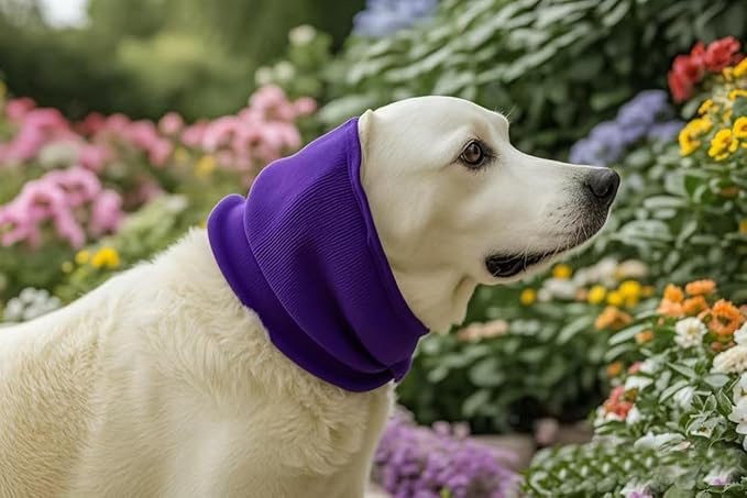 Dog Calming Band, Dog Ear Cover Anxiety Relief – Noise Canceling for Fireworks, Thunderstorms, Pet Grooming & Force Drying(Purple L)