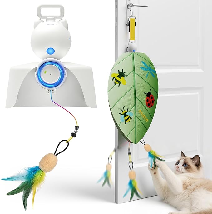 ROJECO Interactive Cat Toys for Indoor Cats, Automatic Door Hanging Cat Toy with Retractable Feather & Mouse, 2 Sleep Modes USB-C Rechargeable, Engaging Cat Toys for Bored Kittens & Adult Cats