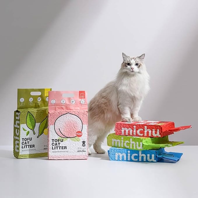 Michu Tofu Cat Litter Natural Clumping Tofu Cat Litter, Fast Clumping and Easily Scoop-able 5.5lb/88oz 5 Scents - Greentea, 2 Pack