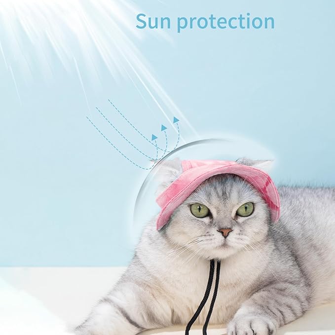 Pet Hat with Ear Holes Sunscreen Cap, Adjustable String Dog Cat Summer Sun Hat,Cat Dog Bucket Hat for Birthday Party Costume Decoration Outdoor Hiking (Pink, Medium)