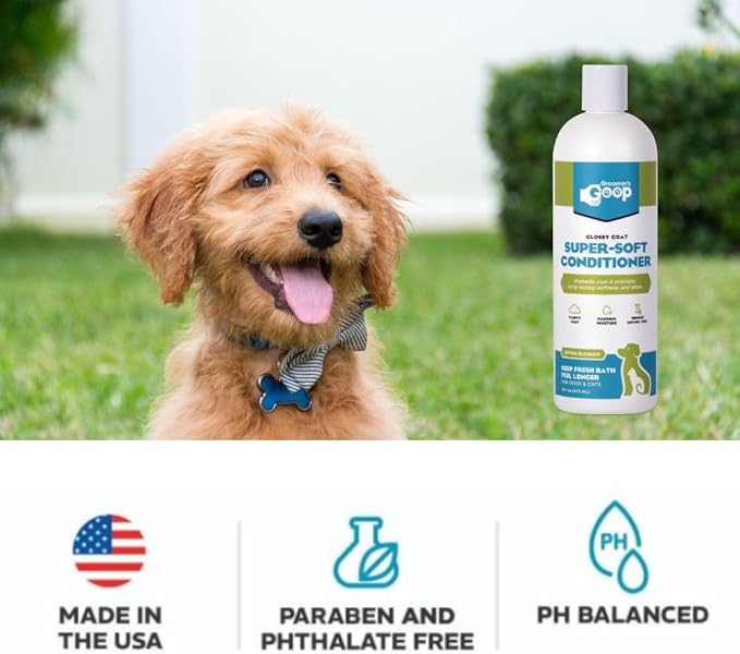 Groomer’s Goop Glossy Coat Super-Soft Conditioner – Deep Moisture Formula Softens & Detangles Dog & Cat Coats, Soothes Dry Skin, Natural Ingredients, Dye-Free – 16 oz Bottle