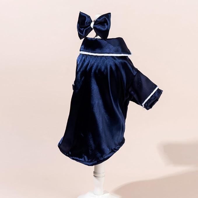 Cat Puppy Costume Elegant Satin Pajamas with Bow Headband 2PCs Set Pet Sleepwear Cute Pet Outfit Cosplay Partywear Photoshoots (Blue Set,Medium)