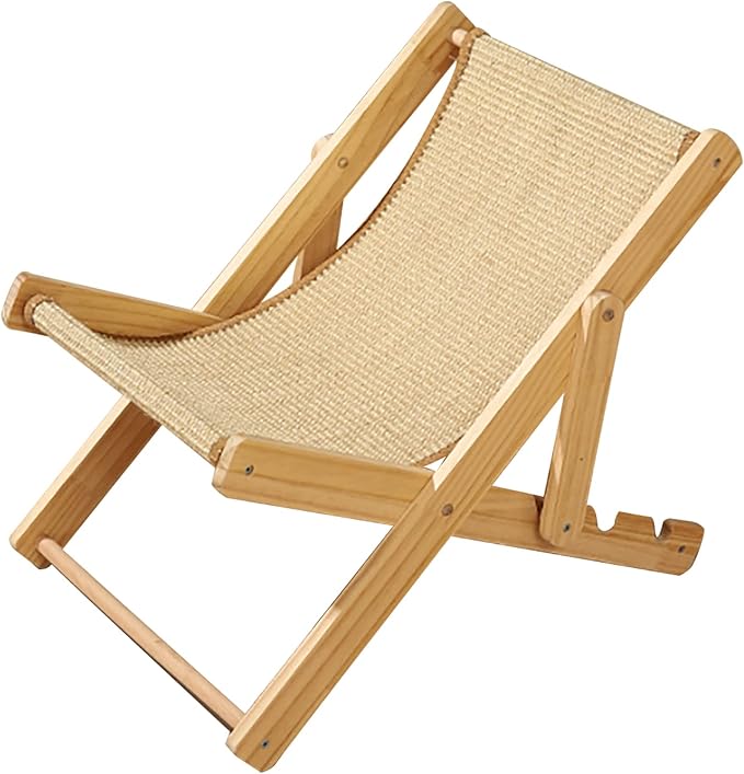 TITA-DONG Cat Hammock Bed, Elevated Cat Bed with Durable Sisal Scratcher, Durable and Non Shedding Sisal Scratcher, Wood Cat Chair Cat Furniture of Mini Beach Chair for Pet Cat(Sisal)