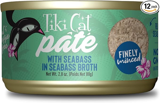 Tiki Cat Luau Pâté Wet Cat Food, Seabass, 2.8 oz. Cans (12 Count)