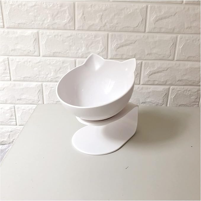 Cat Double Bowl Dog Non-Slip Food with Raised Stand Feeding & Watering Supplies Pet(Single White)