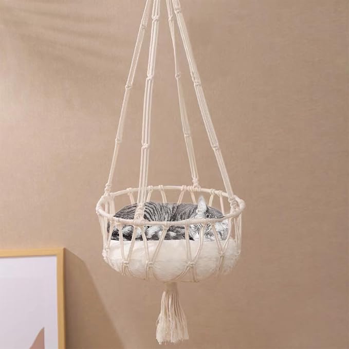 Cat Hammock, Space Saving Hanging Cat Bed Hammock Cat Swing for Indoor Cats, Boho Cat Swing Bed for Sleeping, Playing, Climbing, Lounging