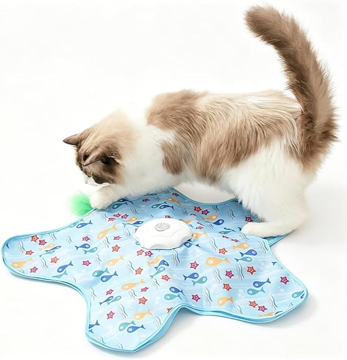 Automatic Cat Toy for Indoor Cats, Hide & Seek Hunting Game Exercise Play Plate, Rechargeable Interactive Cat Toys, Moving Concealed Feathers, Durable Exercise Toys for Indoor Cats