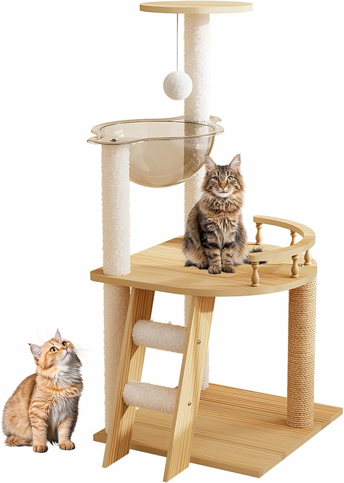 Modern Cat Tree Tower, Solid Wood Cat Condo with Scratching Posts, Multi-Level for Indoor Cats, Indoor Cat Furniture for Large Cats and Kittens (41.3")
