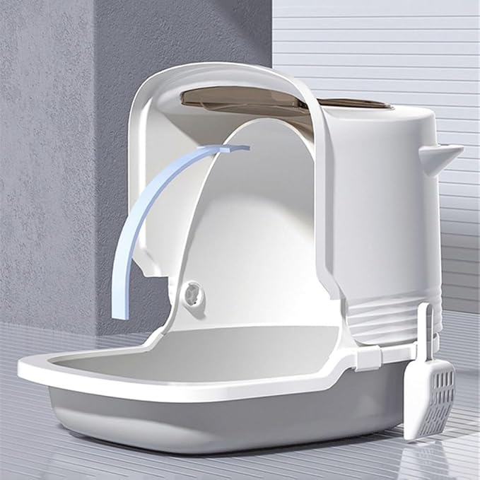 Pet Supplies, Extra Large Enclosed Cat Litter Box with Scoop Odor Control(Gray)