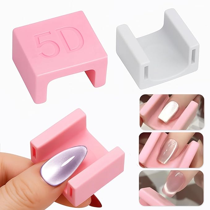 5D Nail Magnet Tool for Cat Eye Gel Polish - Strong Magnet, Non-Slip Finger Stand, Beginner Friendly Manicure Tool for DIY Home & Salon Use (NAT281-White)