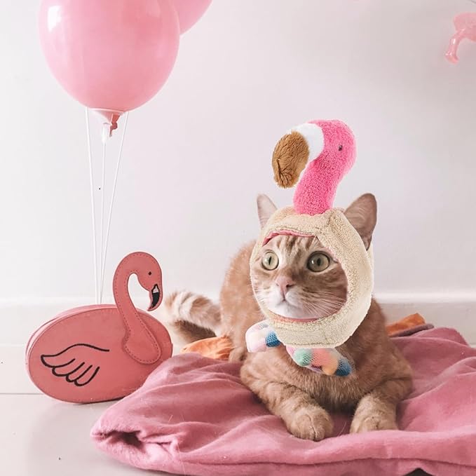 POPETPOP Cat Hats for Cats Only - Pet Headband Headdress Costume Flamingo Hat with Ears for s & Small Dogs Halloween Party Costume Accessory Headwear
