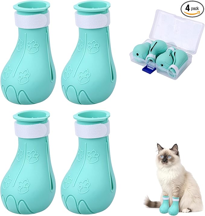 Gosknor 4 Pcs Silicone Cat Feet Claw Covers, Anti-Scratch Cat Nail Shoes Kitten Feet Paw Boots Cat Protector Caps to Prevent Scratching Pet Supplies for Bathing Shaving Grooming