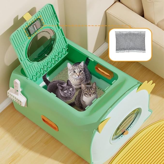 Pet Supplies, Oversized Cat Litter Box with High Sides, Semi-Closed Design Portable Pet Tray(Pink)
