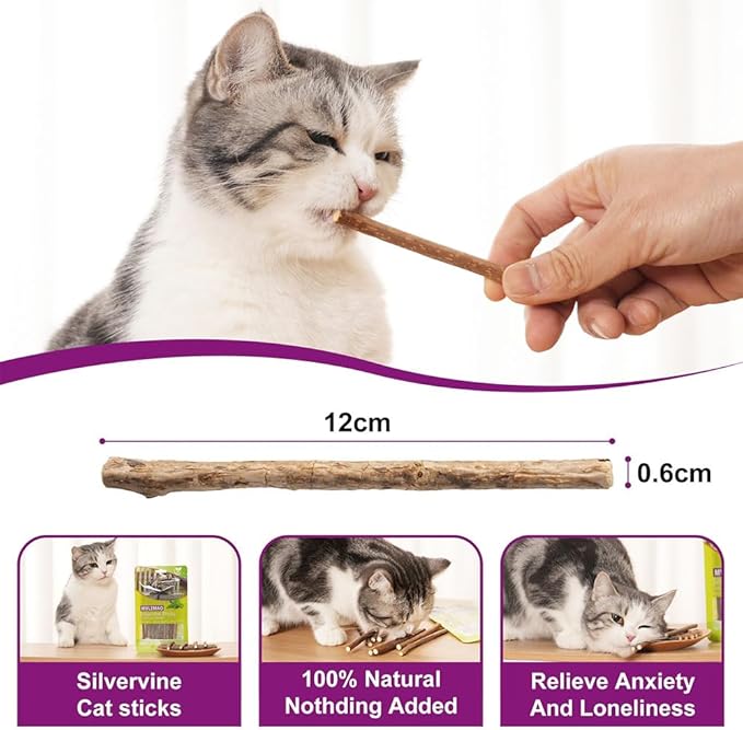 Silvervine Sticks for Cats Natural Catnip Kitten & Cat Chew Stick Toys Chew Sticks Teeth Molar Chewing Toys for Cat Kitty Gifts