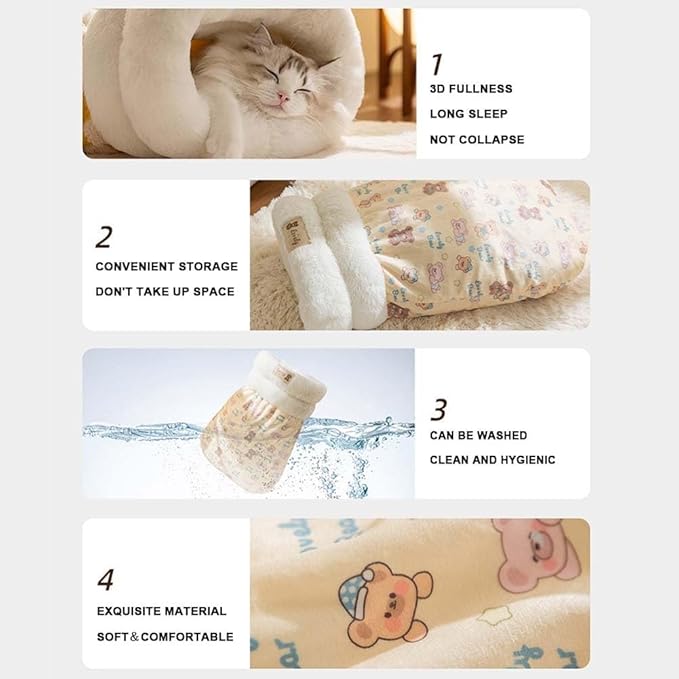 Winter Warming Cat Sleeping Bag，Soft Plush Sleeping Bag for Indoor Cats，Cozy Pet Nest for Cats and Dogs, Portable Calming Pet Nests，Cat Cave Bed Self Warming Bed (Yellow, Large（22.5*18.8 in）)