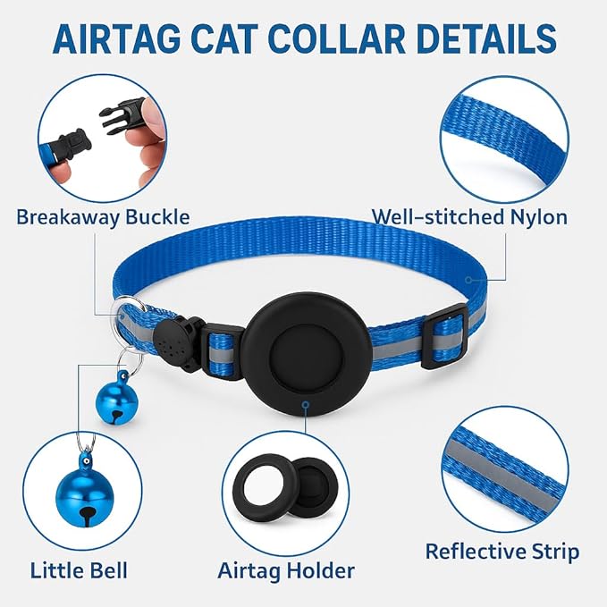 AirTag Cat Collar with AirTag Holder, Breakaway Reflective Cat Tracker Collar with Bell by AmazeGoods