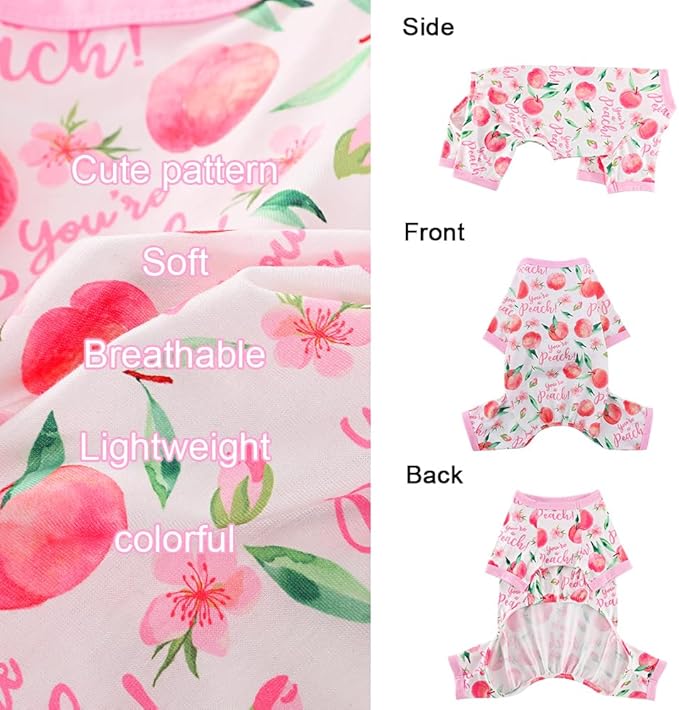 Yikeyo Dog Pajamas Small Sized Boy Girl, Cotton Stretchable Pet Clothes Jammies Puppy Outfits for Dogs Female Male, Spring Summer Doggie Pjs Doggy (Peach Pink, 2XL)