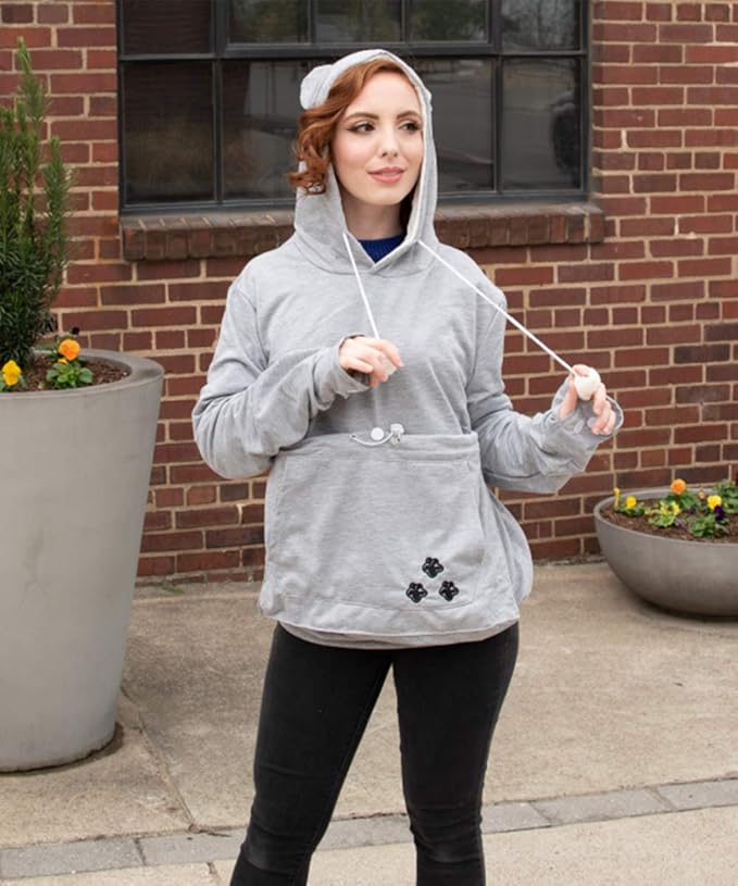 ALYC Unisex Hoodies Pet Holder Cat Dog Large Pouch Carriers Pullover with Cat Printing Sweatshirt (Light Grey- Classic Version, XL)