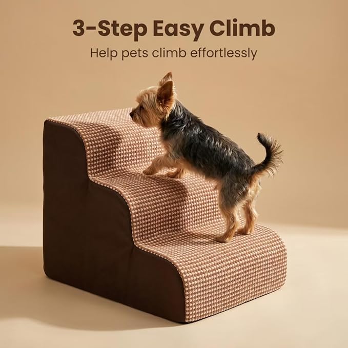 Dog Stairs for Small Dogs，35D Pet Stairs Steps 15” H with Durable Non-Slip Waterproof Fabric Cover, Slope Stairs to Bed for Small Dogs and Cats or Pets Joints, 3 Step Dog Ramp for Couch and Bed