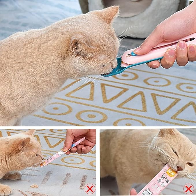 Cat Strip Feeder Spoon, Pet Feeder Cat Strip Squeeze Spoon, Lickable Cat Wet Food Spoon Dispenser for Cat Squeeze Treats Feeding & Watering Supplies, 2Pcs (Cat Claw Shaped)