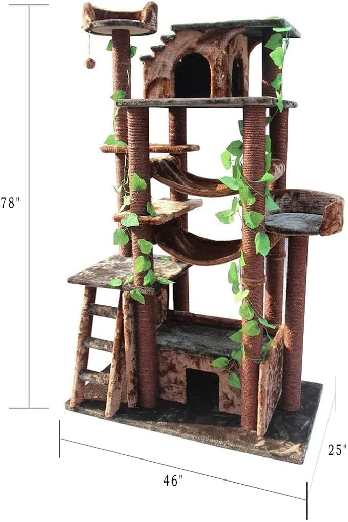 CozyCatFurniture XXL Cat Tree for Indoor Cats with Two Large Hammocks, Extra Wide Condo and Sisal Scratching Posts, Green/Brown