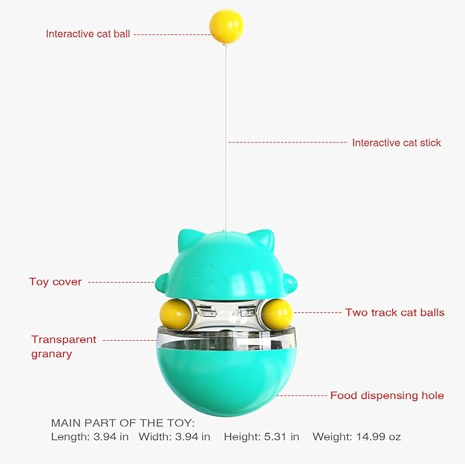 Interactive Cat Toy for Indoor Cats Wobble Treat Dispenser Ball Kitten Food Dispenser & Puzzle Feeder Balls & Enrichment Toys & Mental Stimulation Interactive Brain Game (Blue)